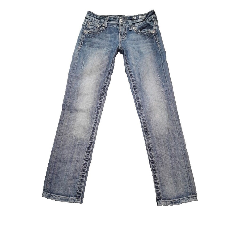 Miss Me Jeans Girls 25 cuffed capri Y2K bedazzled 25x25 women's size 0